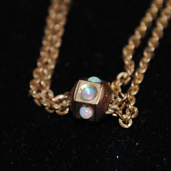 Antique 25" Victorian Opal Sliding Pendant on a Gold-Filled Guard Chain Necklace - Picture 4 of 15